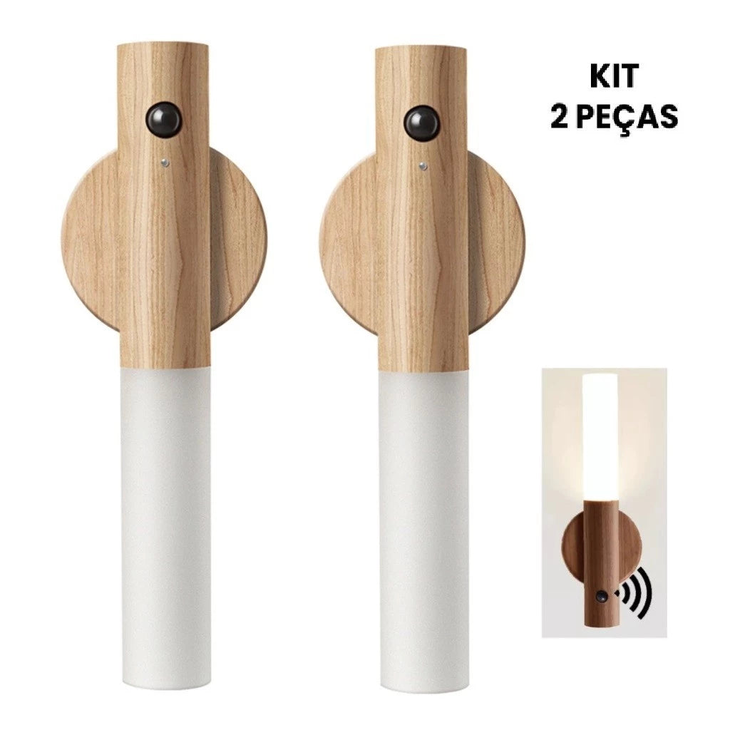 Luz de Parede Sensor com Base Magnética e USB – Madeira Acrílico Fosco