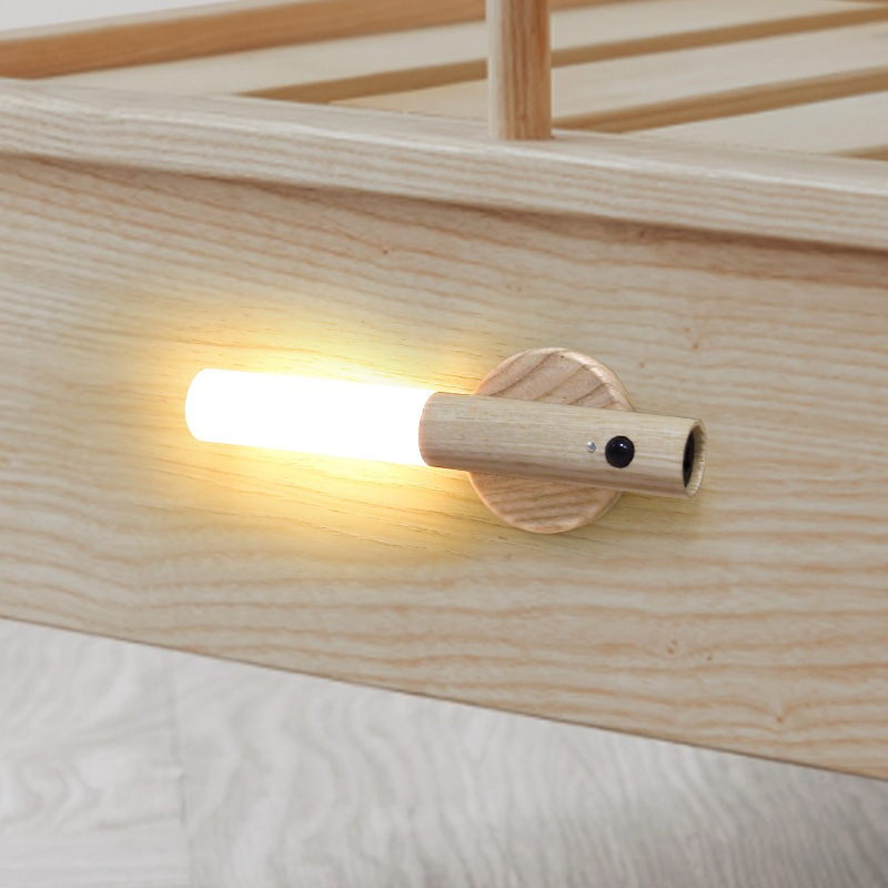 Luz Noturna LED Com Sensor Tipo-C Recarregável Madeira Magnética Sem Fio Luz Noturna Inteligente