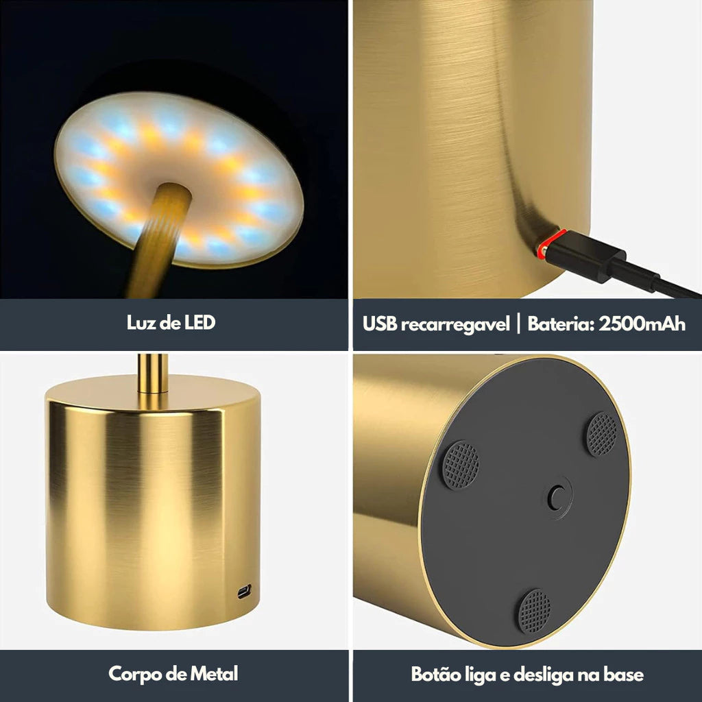 Luminária de Mesa com Toque Recarregável LED Moderna – Abajur USB para Leitura