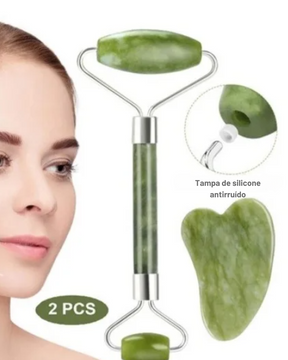Rolo Pedra de Jade Massagem Facial Anti Ruga Rolinho Jade