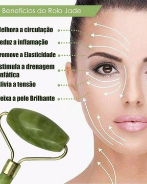 Rolo Pedra de Jade Massagem Facial Anti Ruga Rolinho Jade