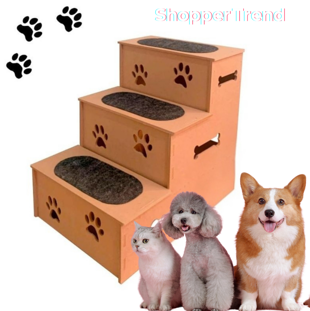 Escadinha Escada Pet  Degraus Feito em Madeira MDF com carpete antiderrapante p/ Cachorro e Gato Até  kg