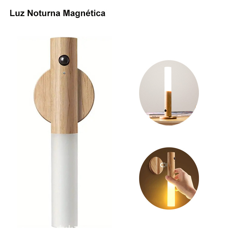 Luz Noturna LED Com Sensor Tipo-C Recarregável Madeira Magnética Sem Fio Luz Noturna Inteligente